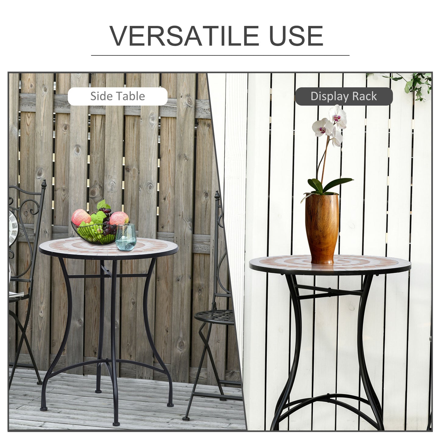 Lerava Ceramic Orange And White Round Mosaic Outdoor Bistro Table