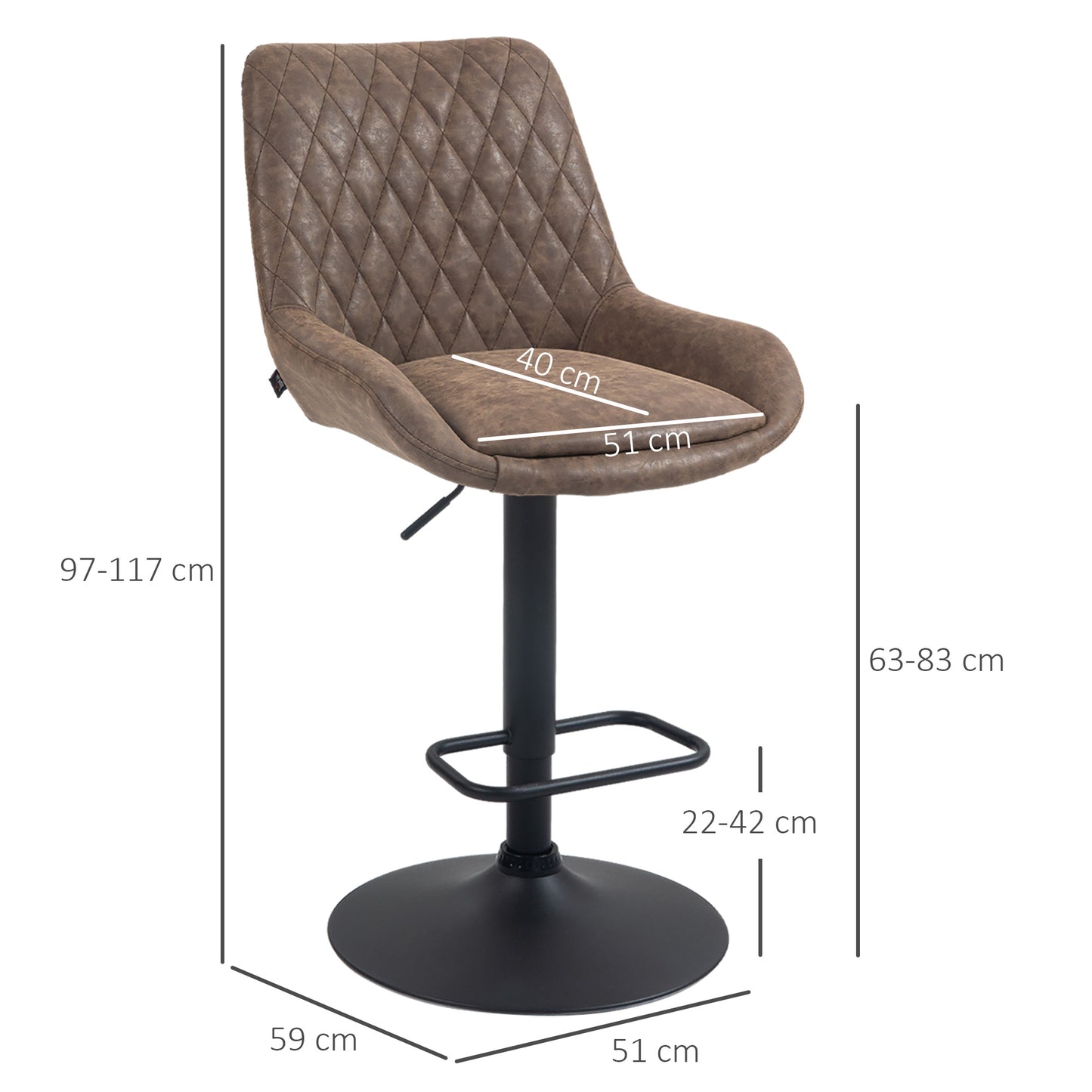Lenozzo Faux Leather Brown Set Of 2 Retro Style Bar Stools With Padded Seats