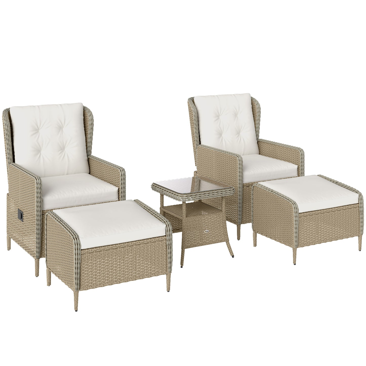 Nonomo Nofa Rattan Natural and White Reclining Outdoor Garden Bistro Set With Cushions