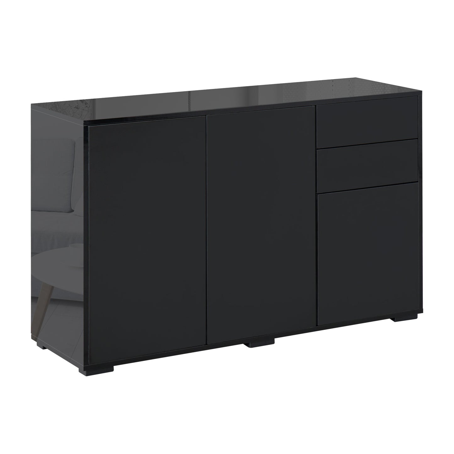 Lino High Gloss Black Sideboard With Push Drawers And 3 Doors