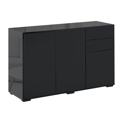 Lino High Gloss Black Sideboard With Push Drawers And 3 Doors