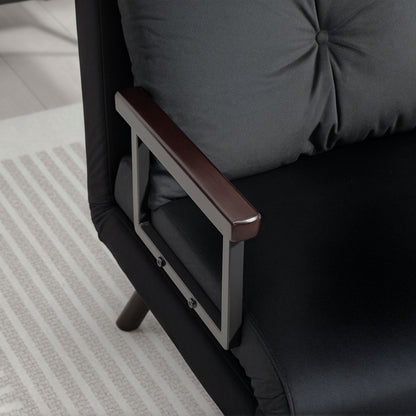 Nenoli Velvet Black 4 In One Convertible Single Chair Bed With Cushion