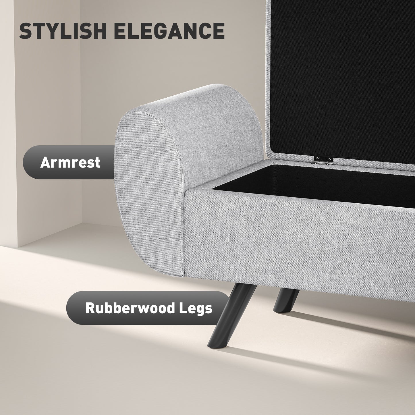 Nesama Linen Light Grey Storage Bench With Armrest