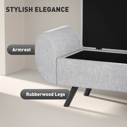 Nesama Linen Light Grey Storage Bench With Armrest