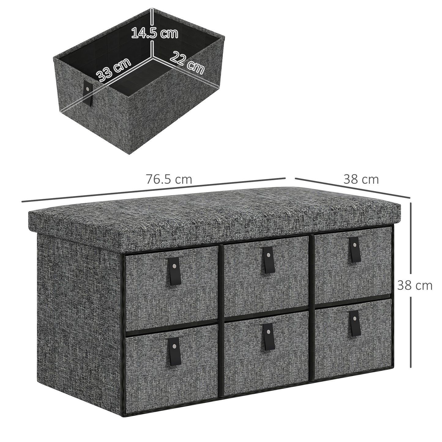 Varare Dark Grey Fabric 6 Drawer Shoe Storage Bench With Cushioned Seat