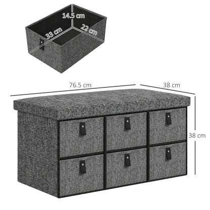 Varare Dark Grey Fabric 6 Drawer Shoe Storage Bench With Cushioned Seat