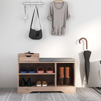 Lapa Wooden Multi Compartment Shoe Bench 1 Drawer Grey Cushioned Seat