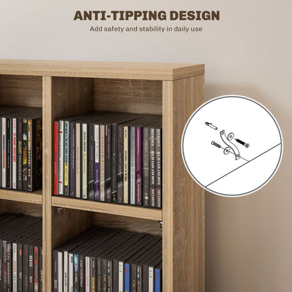 Sufato Wood Natural Finish Adjustable CD Storage Cabinet 89 x 130.5 cm