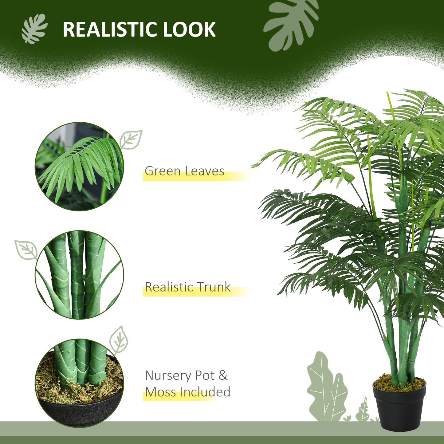 Vavi Artificial Green Palm Style Tree In Nursery Pot For Home And Office Styling