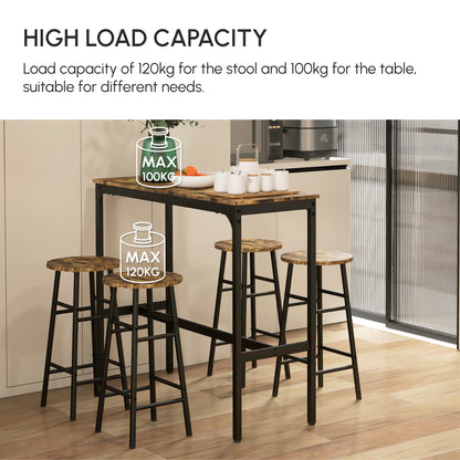 Tonayo Wooden Rustic Brown 5 Piece Industrial Bar Table And Stool Set
