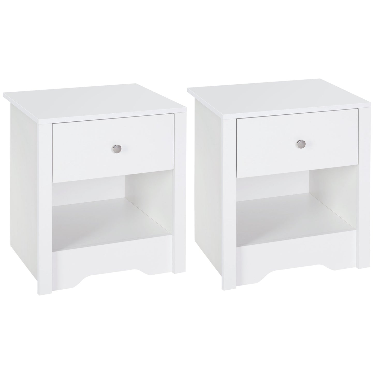 Vadoma Rika Wooden White Set Of 2 Bedside Tables With Drawer And Open Shelf