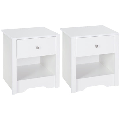 Vadoma Rika Wooden White Set Of 2 Bedside Tables With Drawer And Open Shelf