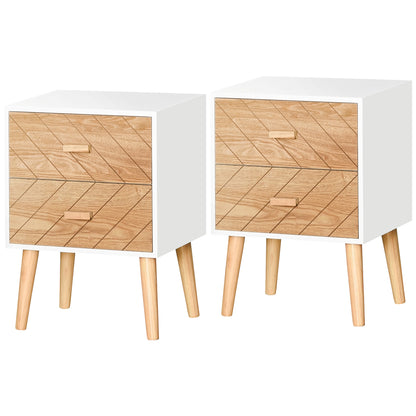 Hafane Set Of 2 White And Natural  Bedside Tables 2 Chevron Drawers