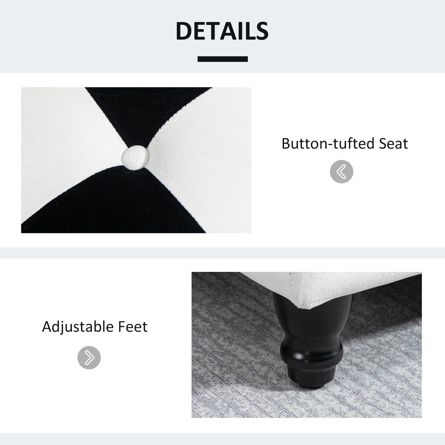 Tava Velvet Black and White Storage Bench With Wooden Legs For Bedroom