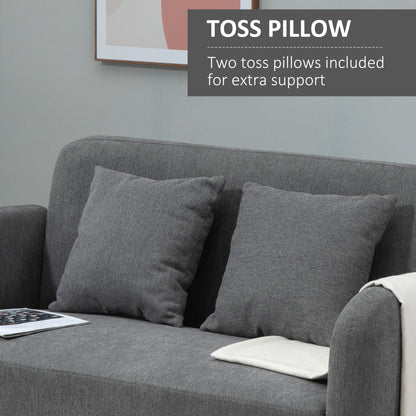 Rocoro Fabric Grey 2 Seater Sofa With Cushions Armrests And Wooden Legs