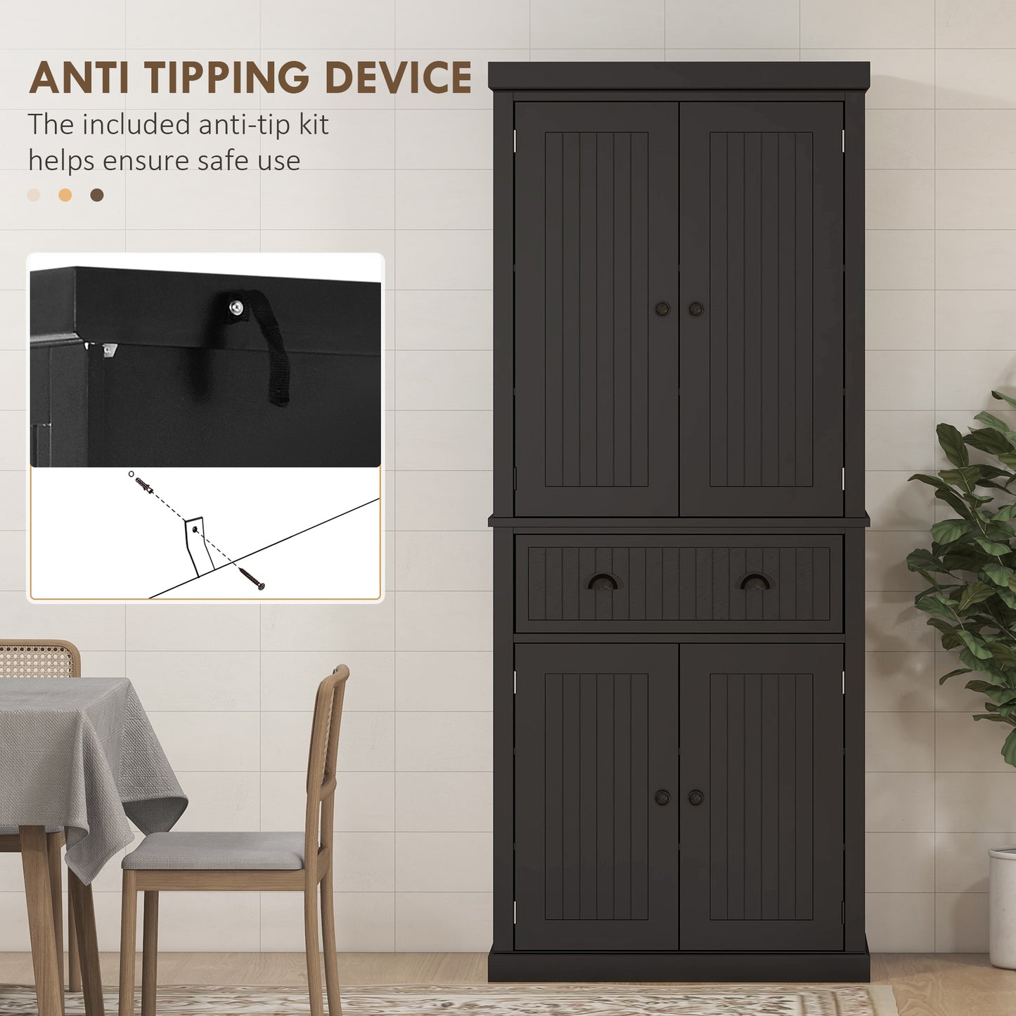 Nafino Wooden Black Freestanding Multi Storage Kitchen Cabinet