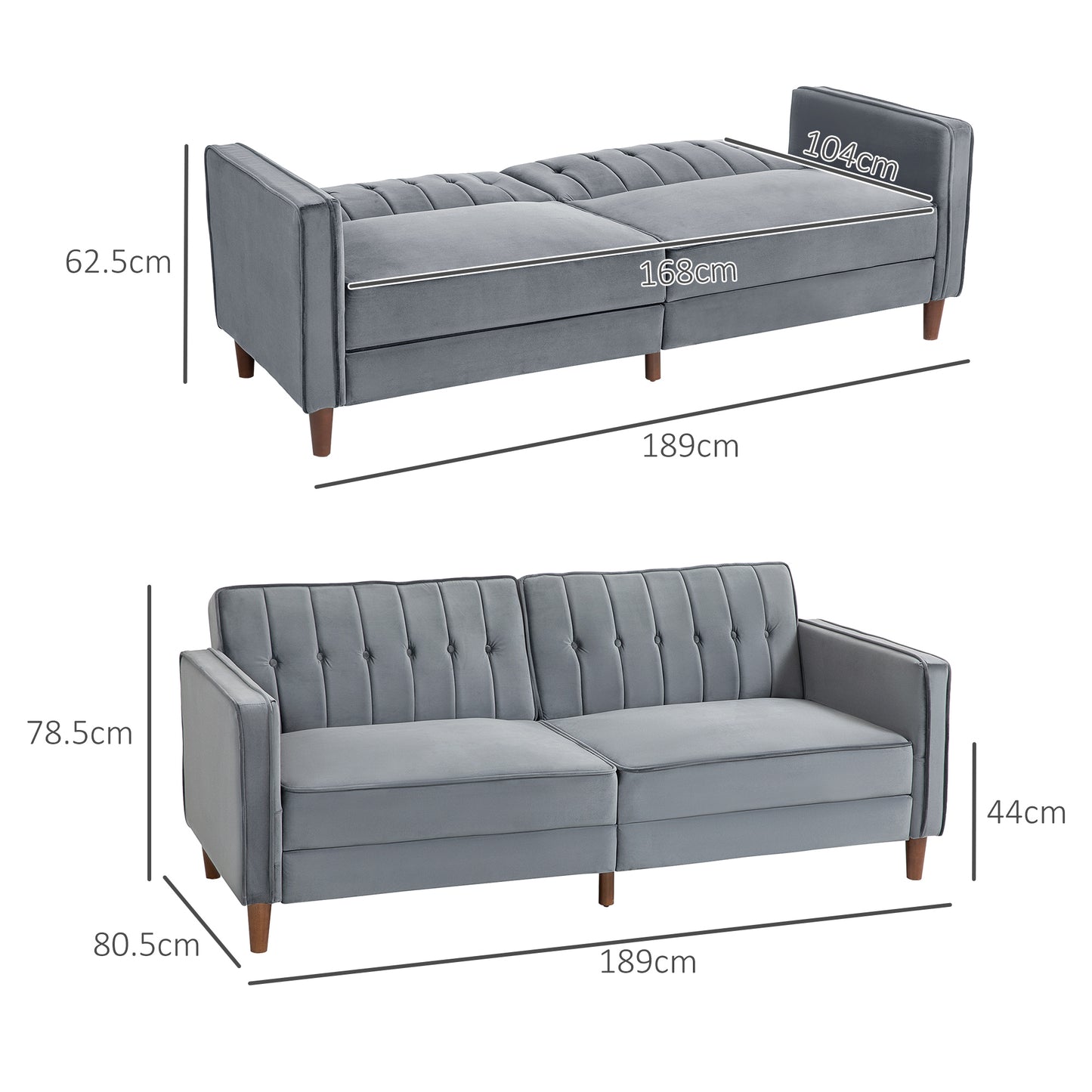Toelfa Dove Grey Velvet 3 Seater Convertible Sofa Bed