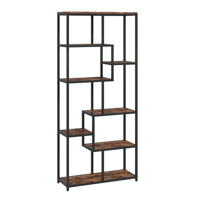 Lulomi Wood And Metal Brown And Black 7 Tier Geometric Display Bookcase