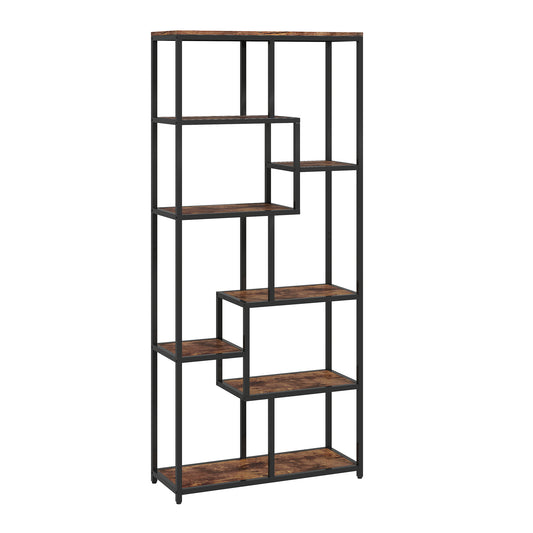 Lulomi Luka Wood And Metal Brown And Black 7 Tier Geometric Display Bookcase