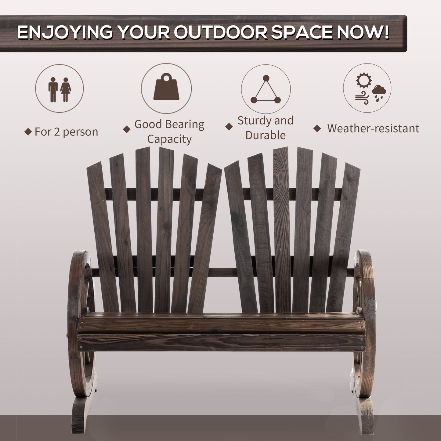 Basetti Fir Wood Slatted Natural Love Seat With Wheel Style Armrests