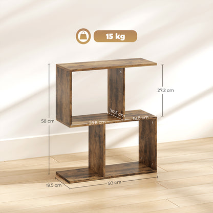 Rose Wooden Rustic Brown Narrow S Shaped Side Table With 3 Tier Shelves