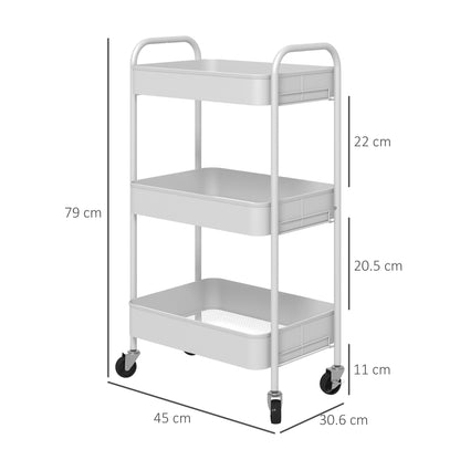 Suka Metal White 3 Tier Steel Storage Trolley