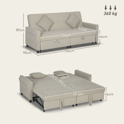 Yokari Beige Upholstered 3 Seater Convertible Sofa Bed Tufted