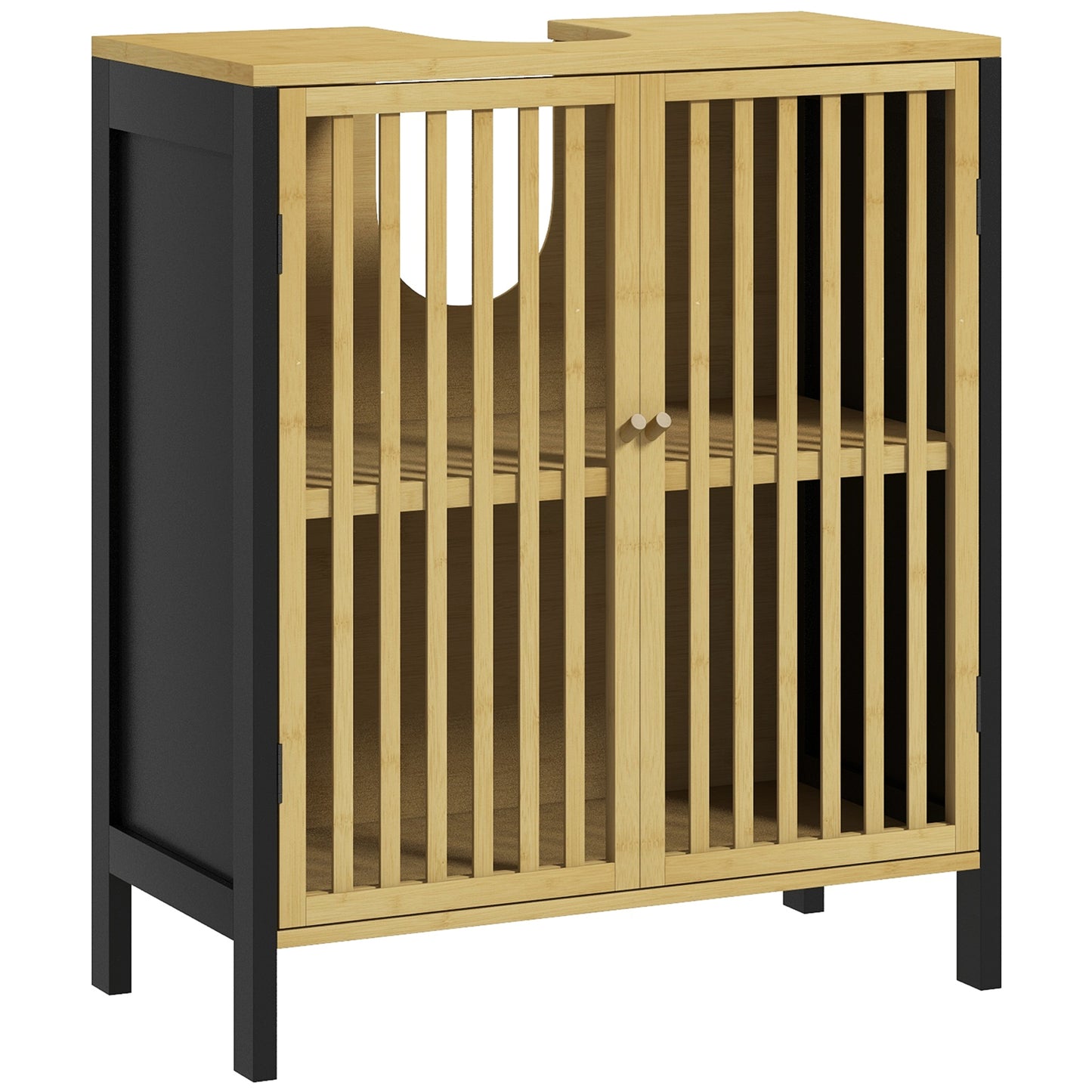 Rotove Bamboo Style Under Sink Bathroom Storage Cabinet With Cut Out Front