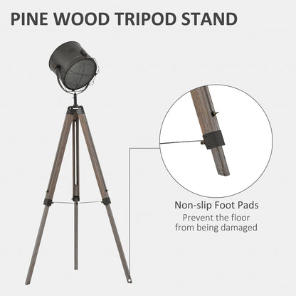 Lesado Zine Wood And Metal Grey Adjustable Tripod Floor Lamp With Spotlight Head