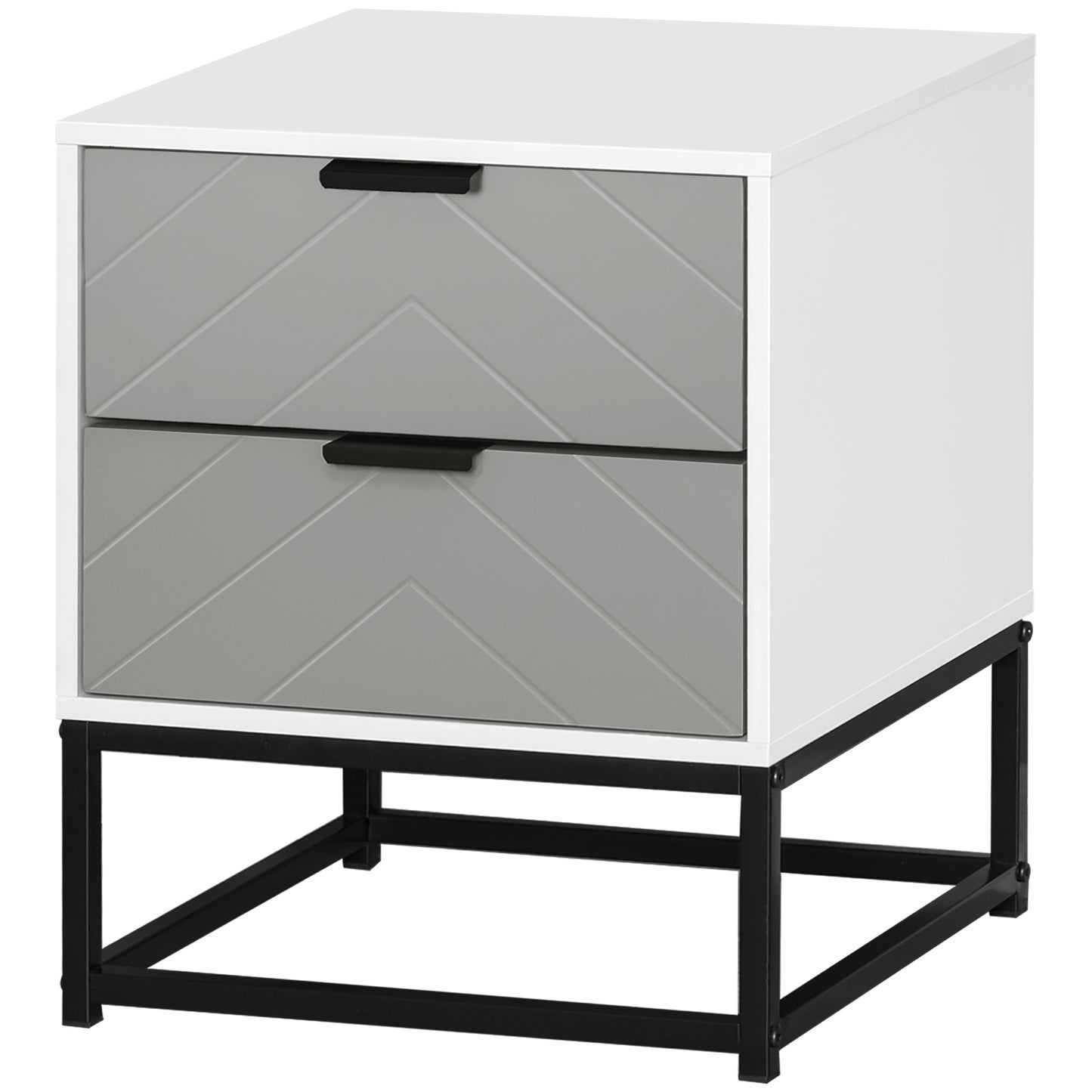 Fael White and Grey Chevron Wood Bedside Storage Cabinet With 2 Drawers