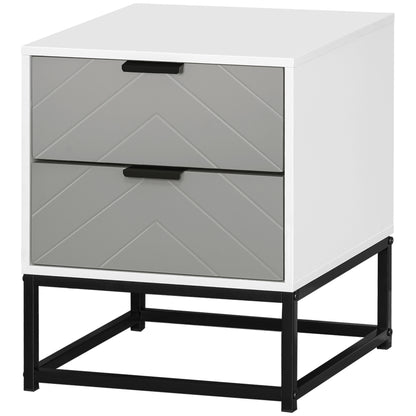 Fael White and Grey Chevron Wood Bedside Storage Cabinet With 2 Drawers