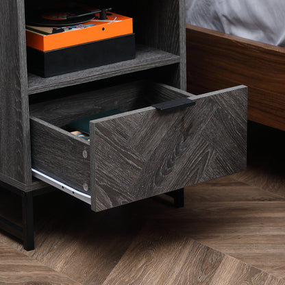 Fari Dark Grey Bedside Table With Drawer And Shelf Storage And Steel Legs