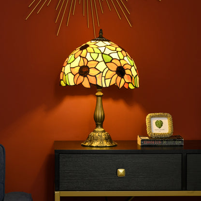 Limbaka Glass And Metal Orange Sunflower Stained Glass Table Lamp