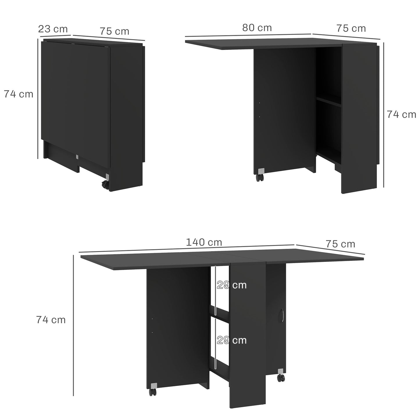 Kafa Laso Wooden Folding Ex10dable Dining Table With Storage Shelves And Wheels