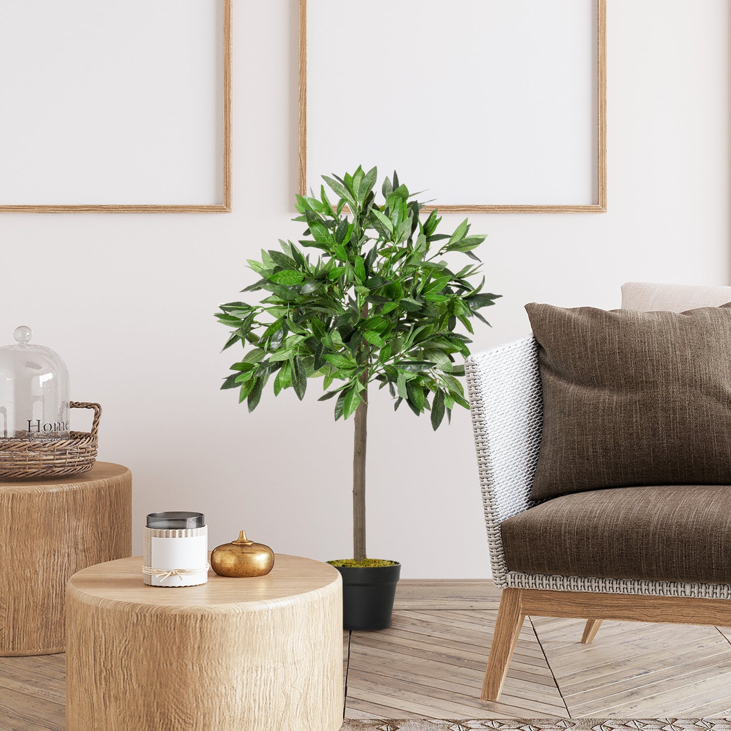 Rani Sumo Set Of 2 Artificial Bay Laurel Trees In Green Supplied In Pots For Indoor Office Use