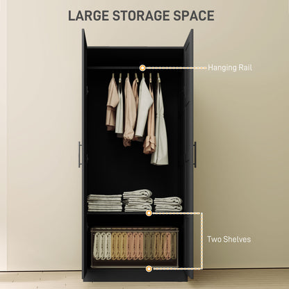 Corarani Wooden Black 2 Door Wardrobe With Hanging Rail Internal Shelving