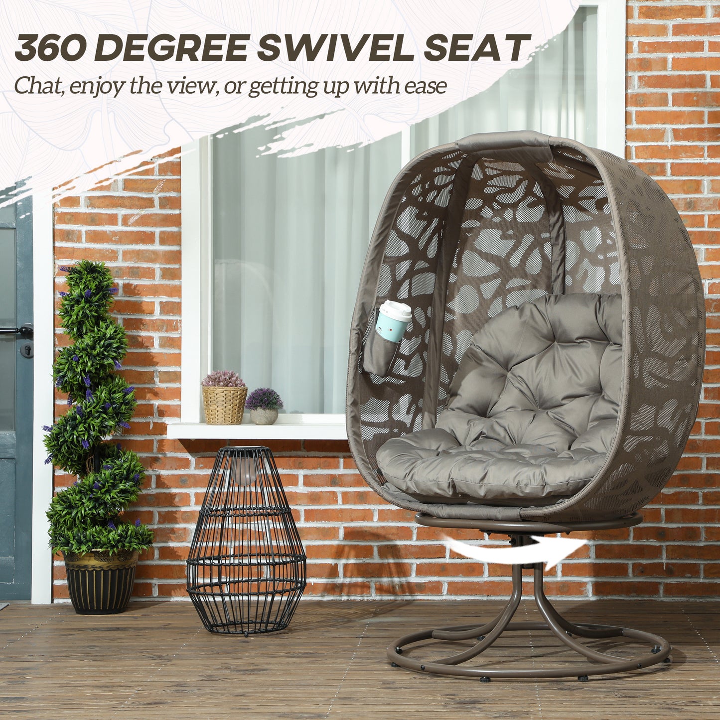 Nise Rattan And Metal Sand Brown Swivel Egg Chair With Cushions