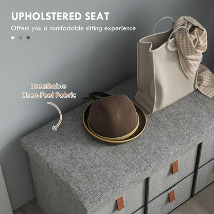Taelha Light Grey Fabric Shoe Bench With Cushioned Seat And 6 Fabric Drawers