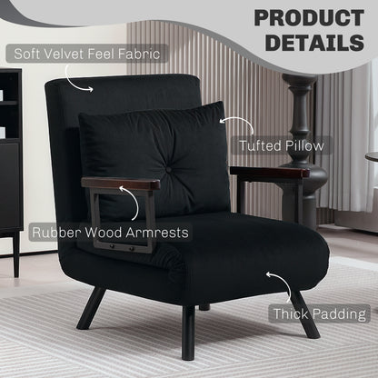 Nenoli Velvet Black 4 In One Convertible Single Chair Bed With Cushion