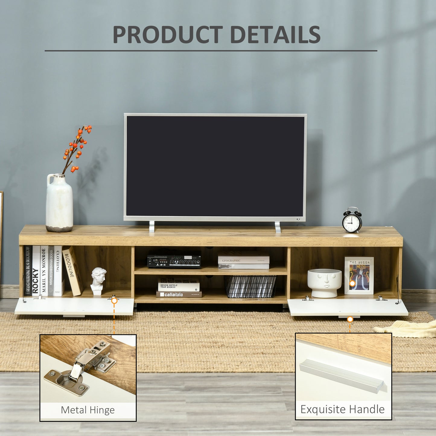 Kepaso Lima Wooden Modern Entertainment Unit With Storage Shelving For TVs Up To 90 Inches