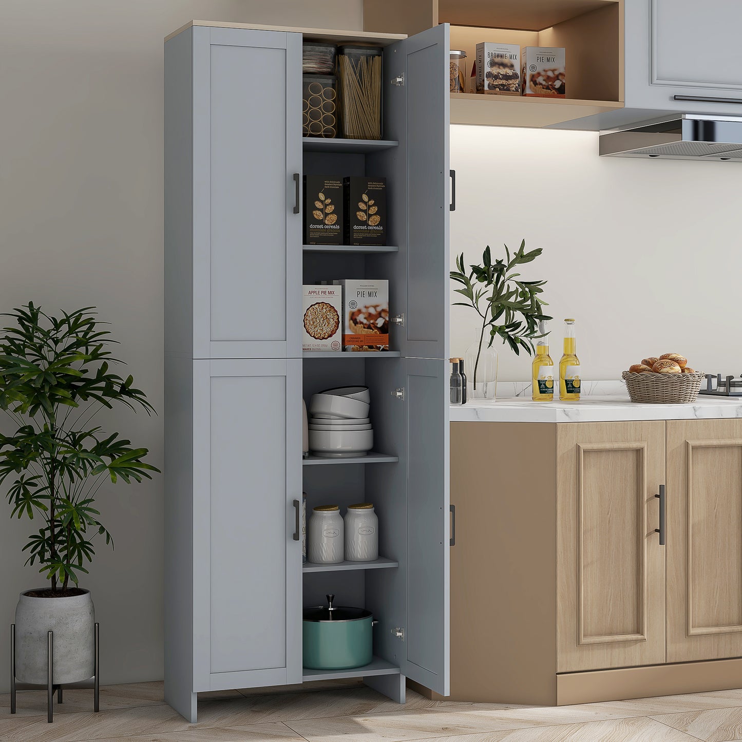 Keketa 171cm Wooden Grey 4 Door Modern Kitchen Pantry Cabinet