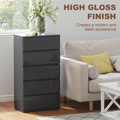 Kevano High Gloss Grey 5 Drawer Modern Storage Chest
