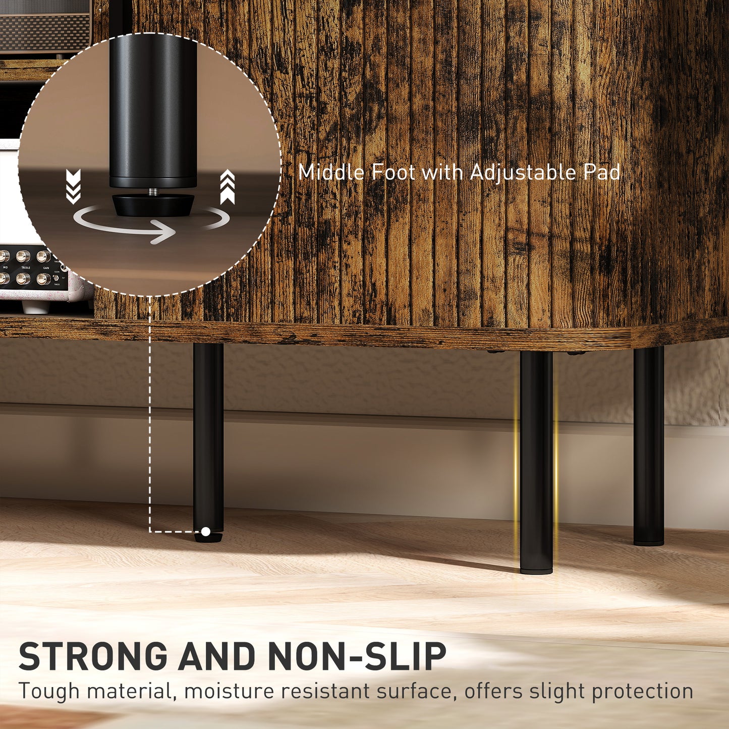 Avaniva 120cm Rustic Brown TV Console With Sliding Doors and Shelf For Screens Up To 55 Inches