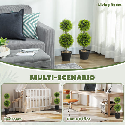 Leka Fadi Set Of 2 Artificial Boxwood Ball Topiary Trees With Double Ball Design H8 60cm