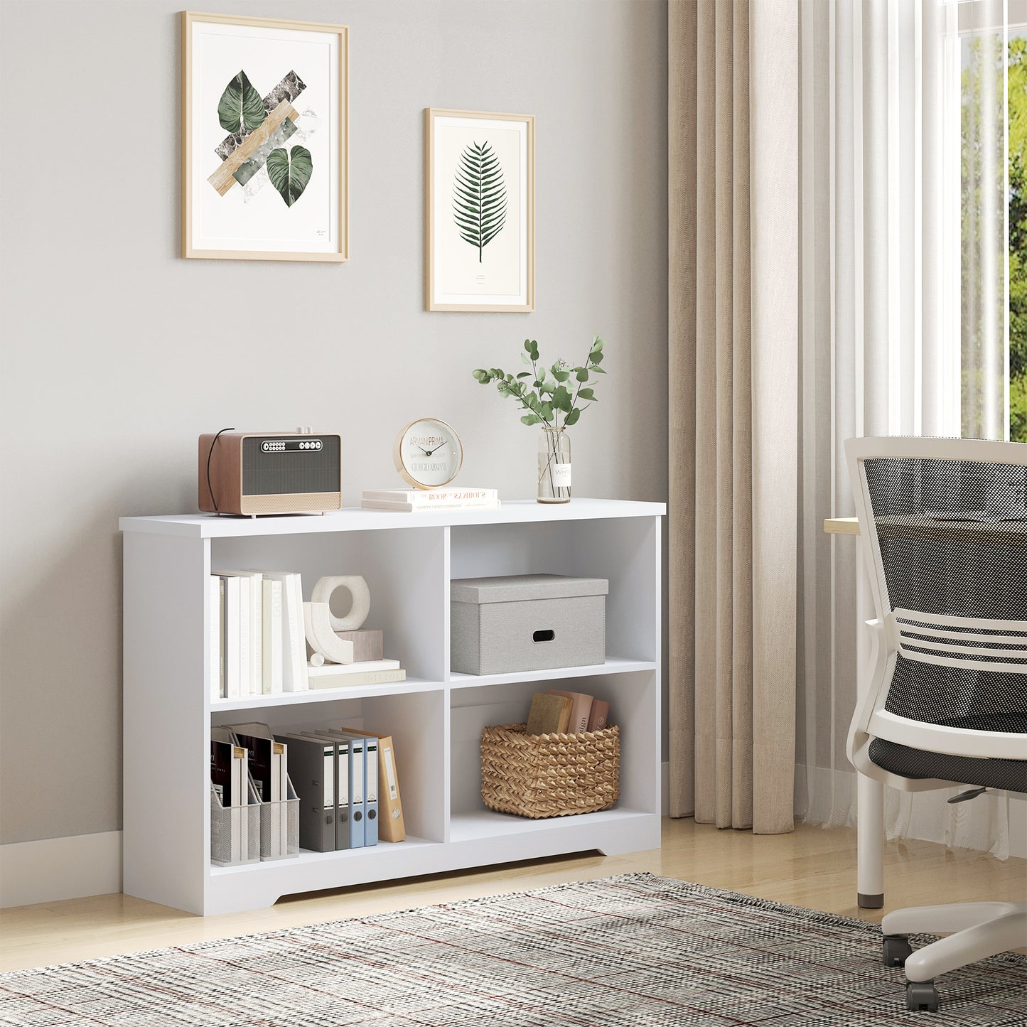 Sorano Wood White 2 Tier Cube Bookcase With 4 OFauxn Compartments 118 x 29 x 76 cm