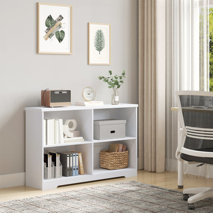 Sorano Wood White 2 Tier Cube Bookcase With 4 OFauxn Compartments 118 x 29 x 76 cm