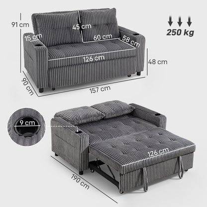 Noripa Dark Grey Corduroy 2 Seater Click Clack Sofa Bed
