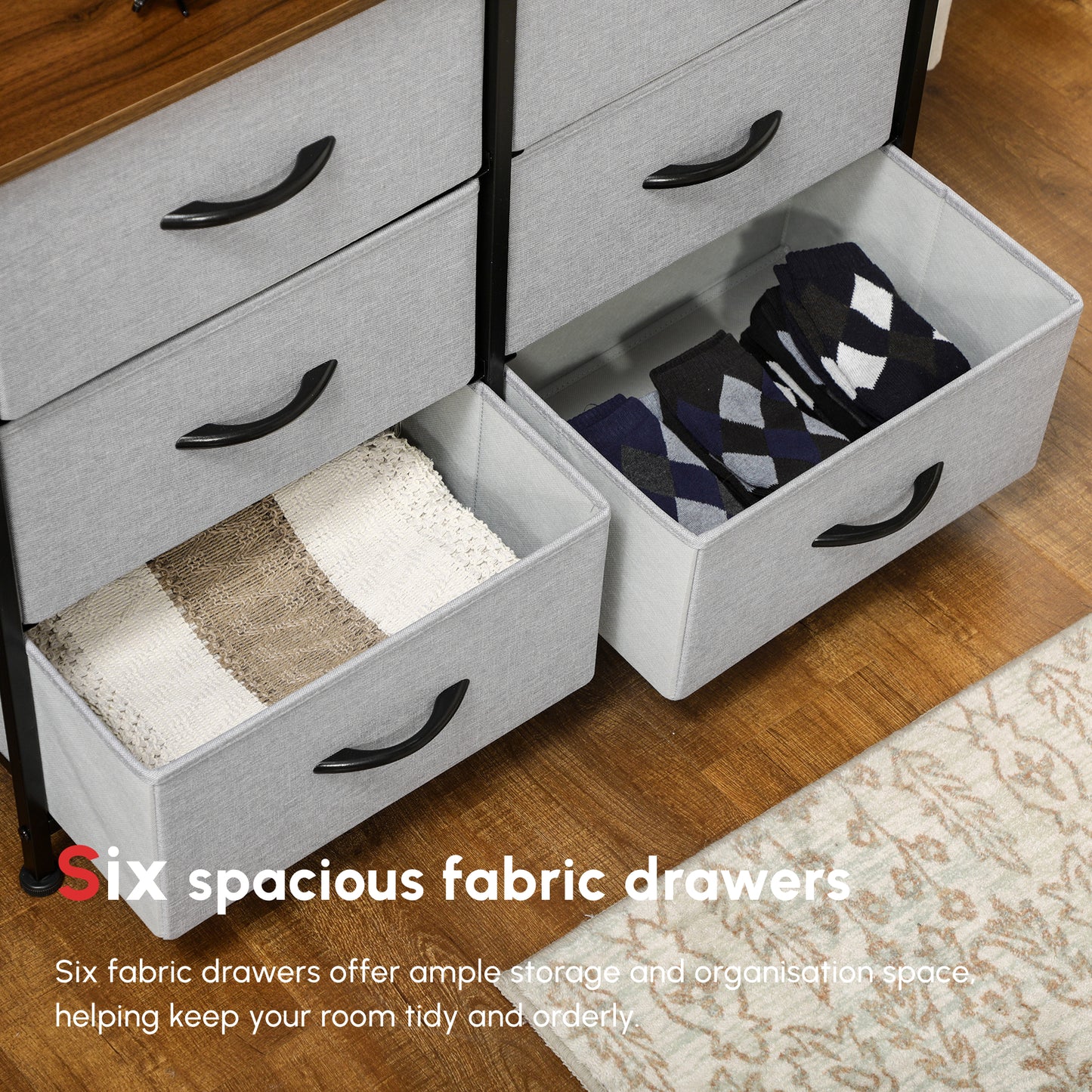 Hava Metal And Fabric Grey 6 Drawer Industrial Storage Chest With Steel Frame