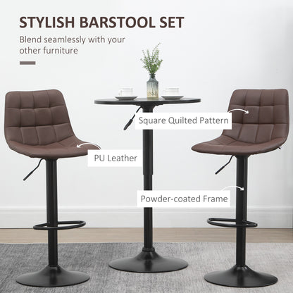 Ninora Set Of 2 Brown Tufted Faux Leather Swivel Bar Stools With Back Support