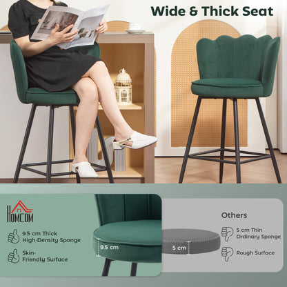 Ralu Velvet Dark Green Lotus Style Bar Stools Set Of 2 With Sculpted Seat